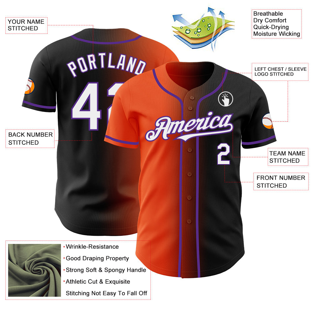 Custom Black White Orange-Purple Authentic Gradient Fashion Baseball Jersey - Sky-Custom