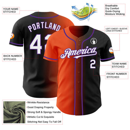Custom Black White Orange-Purple Authentic Gradient Fashion Baseball Jersey - Sky-Custom