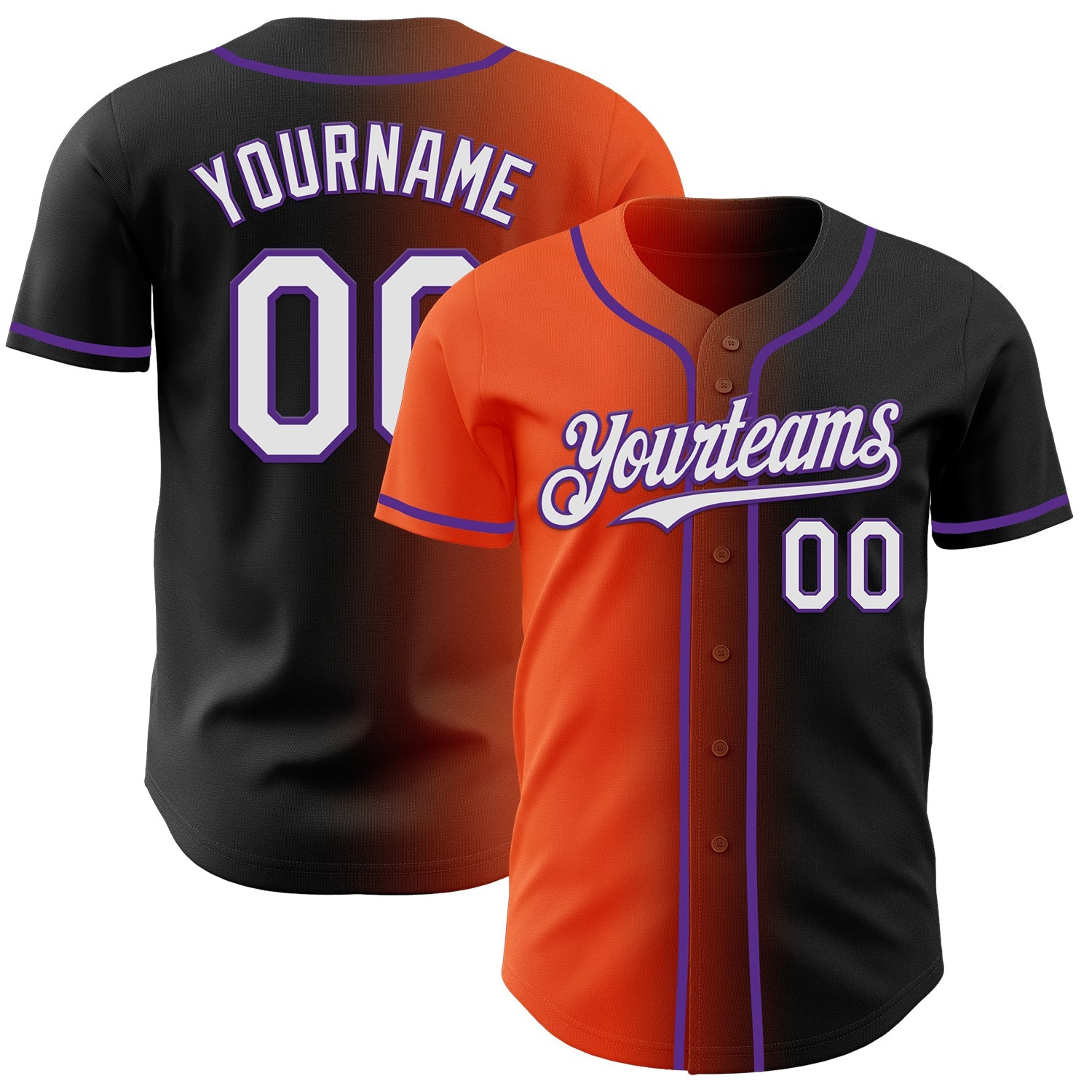 Custom Black White Orange-Purple Authentic Gradient Fashion Baseball Jersey - Sky-Custom