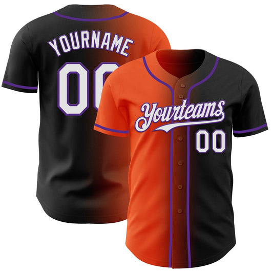 Custom Black White Orange-Purple Authentic Gradient Fashion Baseball Jersey - Sky-Custom