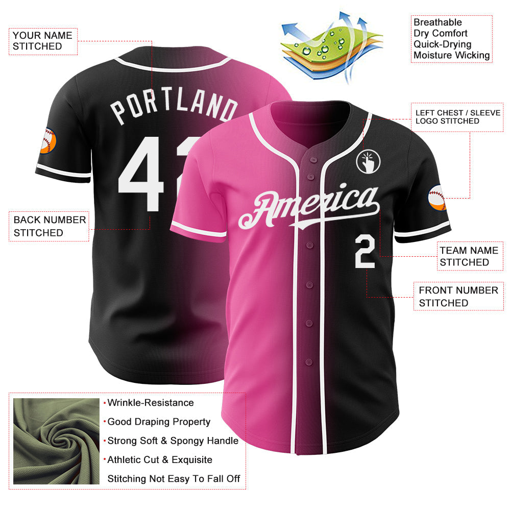 Custom Black White-Pink Authentic Gradient Fashion Baseball Jersey - Sky-Custom