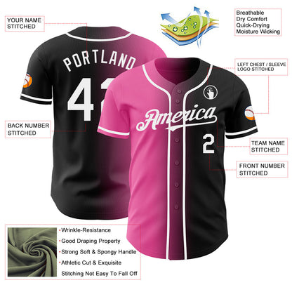 Custom Black White-Pink Authentic Gradient Fashion Baseball Jersey - Sky-Custom