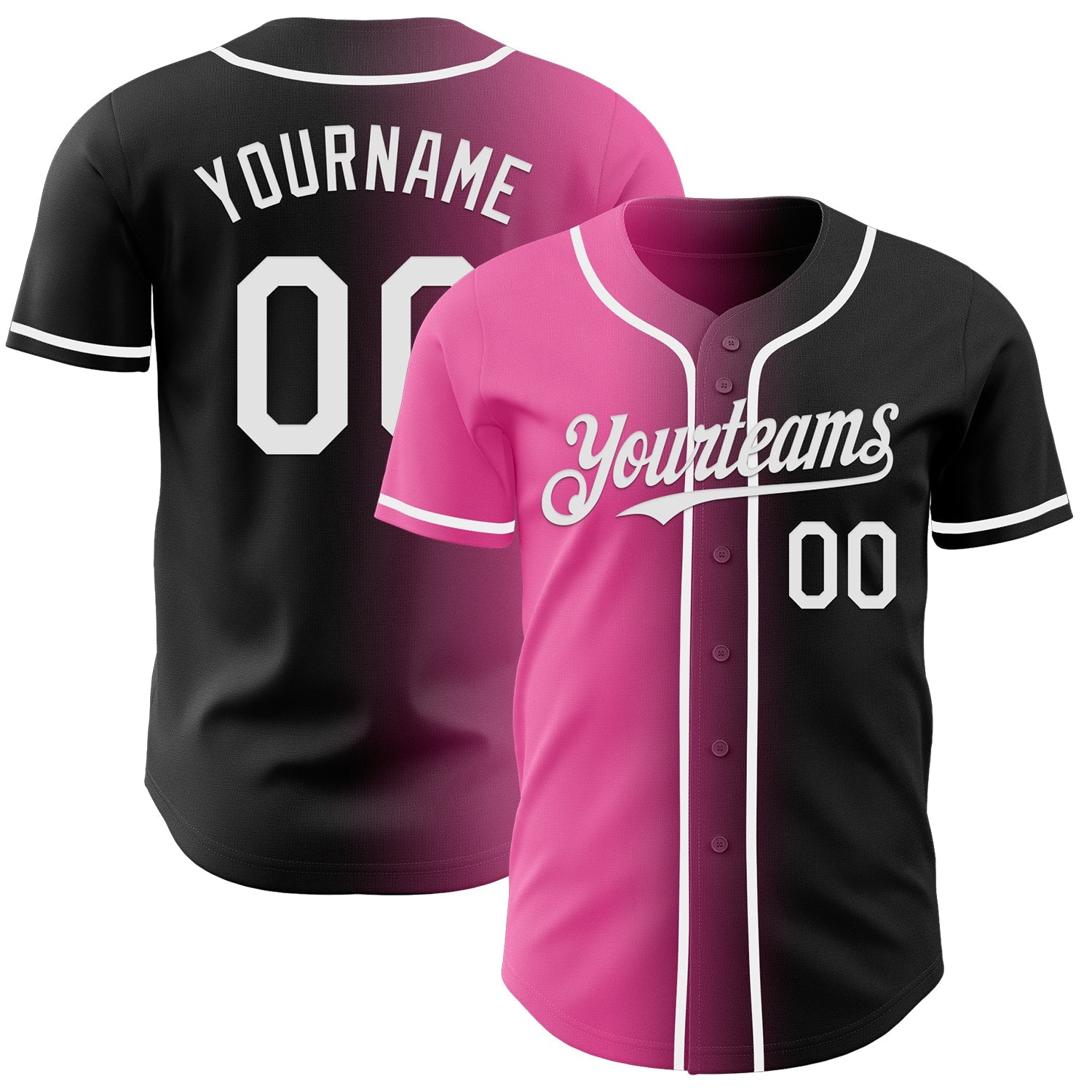 Custom Black White-Pink Authentic Gradient Fashion Baseball Jersey - Sky-Custom