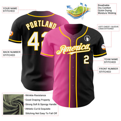 Custom Black White Pink-Yellow Authentic Gradient Fashion Baseball Jersey - Sky-Custom