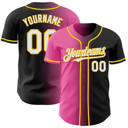 Custom Black White Pink-Yellow Authentic Gradient Fashion Baseball Jersey - Sky-Custom