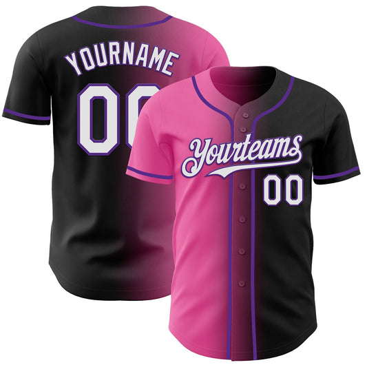 Custom Black White Pink-Purple Authentic Gradient Fashion Baseball Jersey - Sky-Custom