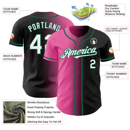 Custom Black White Pink-Kelly Green Authentic Gradient Fashion Baseball Jersey - Sky-Custom