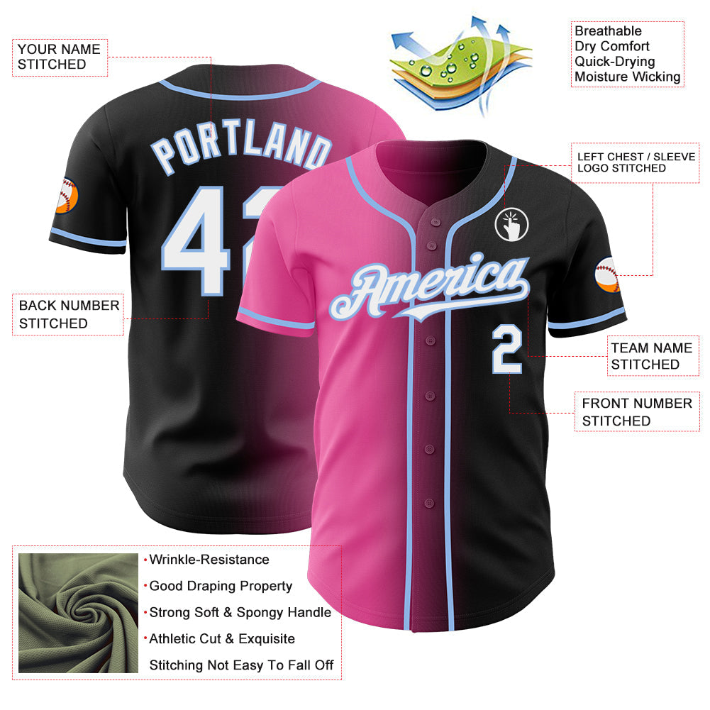 Custom Black White Pink-Light Blue Authentic Gradient Fashion Baseball Jersey - Sky-Custom
