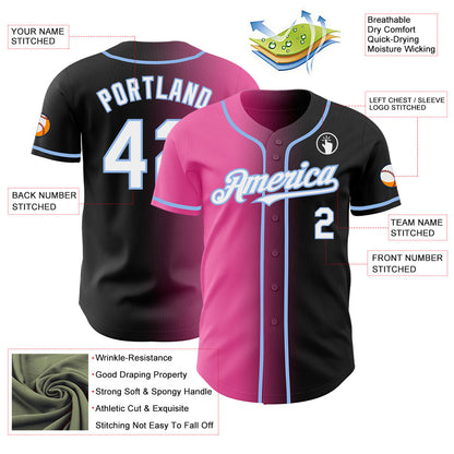 Custom Black White Pink-Light Blue Authentic Gradient Fashion Baseball Jersey - Sky-Custom