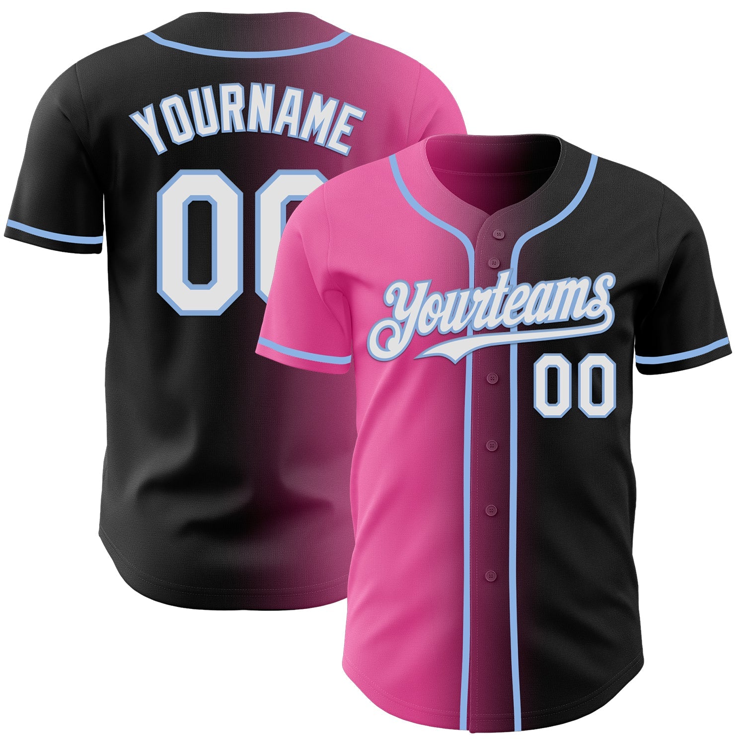 Custom Black White Pink-Light Blue Authentic Gradient Fashion Baseball Jersey - Sky-Custom