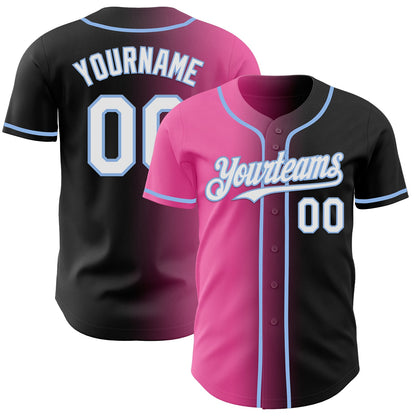 Custom Black White Pink-Light Blue Authentic Gradient Fashion Baseball Jersey - Sky-Custom