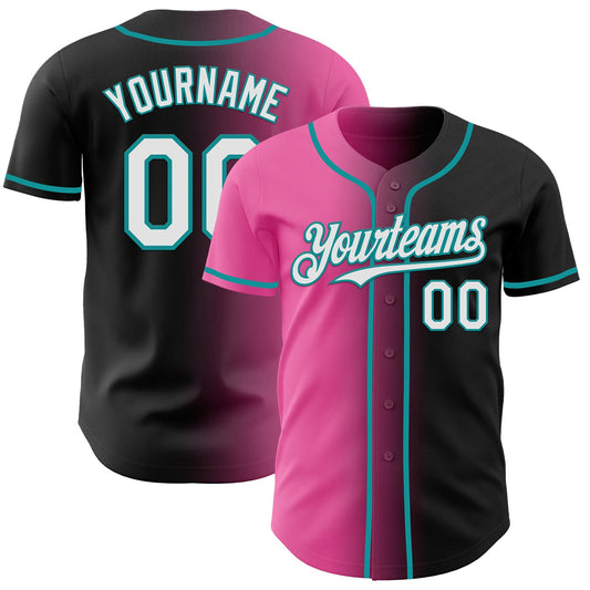 Custom Black White Pink-Teal Authentic Gradient Fashion Baseball Jersey - Sky-Custom