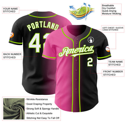 Custom Black White Pink-Neon Green Authentic Gradient Fashion Baseball Jersey - Sky-Custom