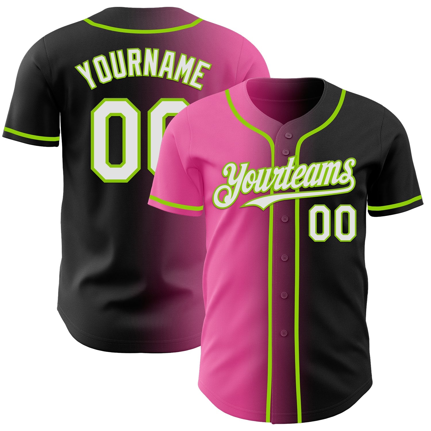 Custom Black White Pink-Neon Green Authentic Gradient Fashion Baseball Jersey - Sky-Custom