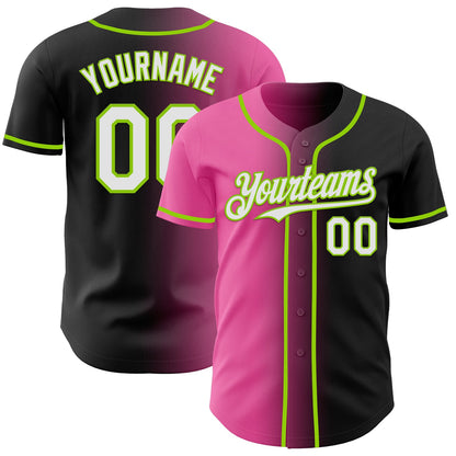 Custom Black White Pink-Neon Green Authentic Gradient Fashion Baseball Jersey - Sky-Custom