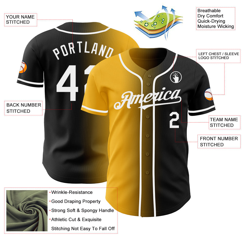Custom Black White-Gold Authentic Gradient Fashion Baseball Jersey - Sky-Custom