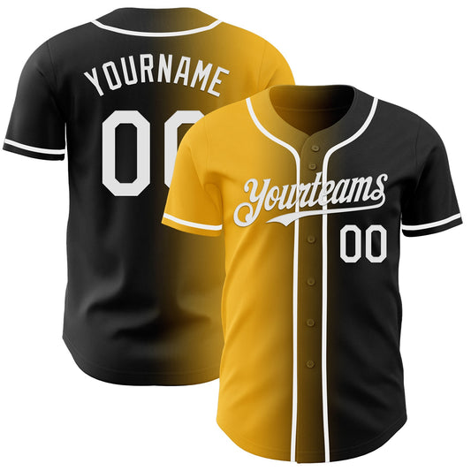 Custom Black White-Gold Authentic Gradient Fashion Baseball Jersey - Sky-Custom