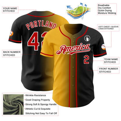 Custom Black Red Gold-White Authentic Gradient Fashion Baseball Jersey - Sky-Custom