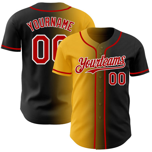 Custom Black Red Gold-White Authentic Gradient Fashion Baseball Jersey - Sky-Custom
