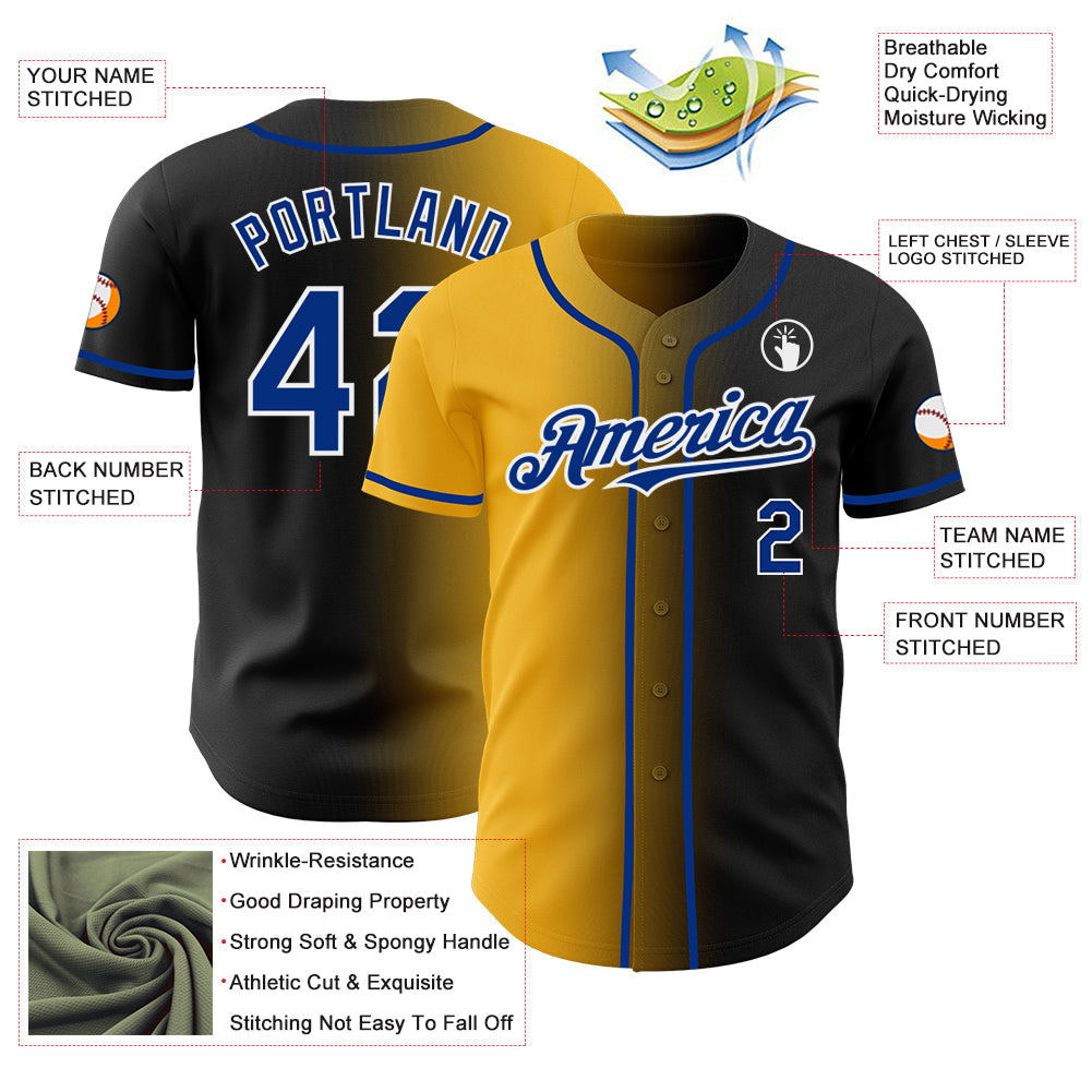 Custom Black Royal Gold-White Authentic Gradient Fashion Baseball Jersey - Sky-Custom
