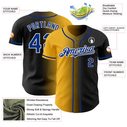 Custom Black Royal Gold-White Authentic Gradient Fashion Baseball Jersey - Sky-Custom