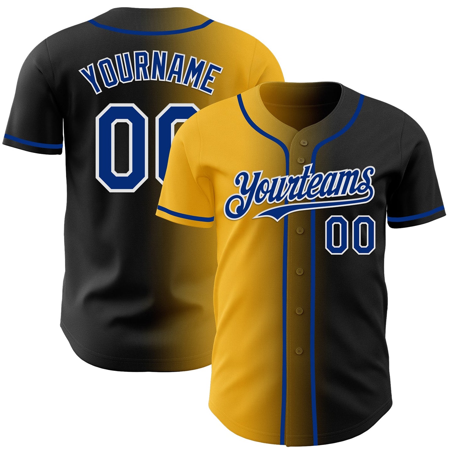 Custom Black Royal Gold-White Authentic Gradient Fashion Baseball Jersey - Sky-Custom