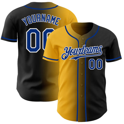 Custom Black Royal Gold-White Authentic Gradient Fashion Baseball Jersey - Sky-Custom