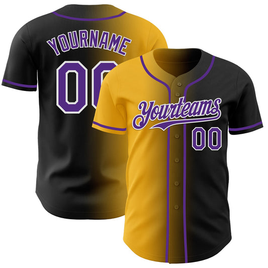 Custom Black Purple Gold-White Authentic Gradient Fashion Baseball Jersey - Sky-Custom