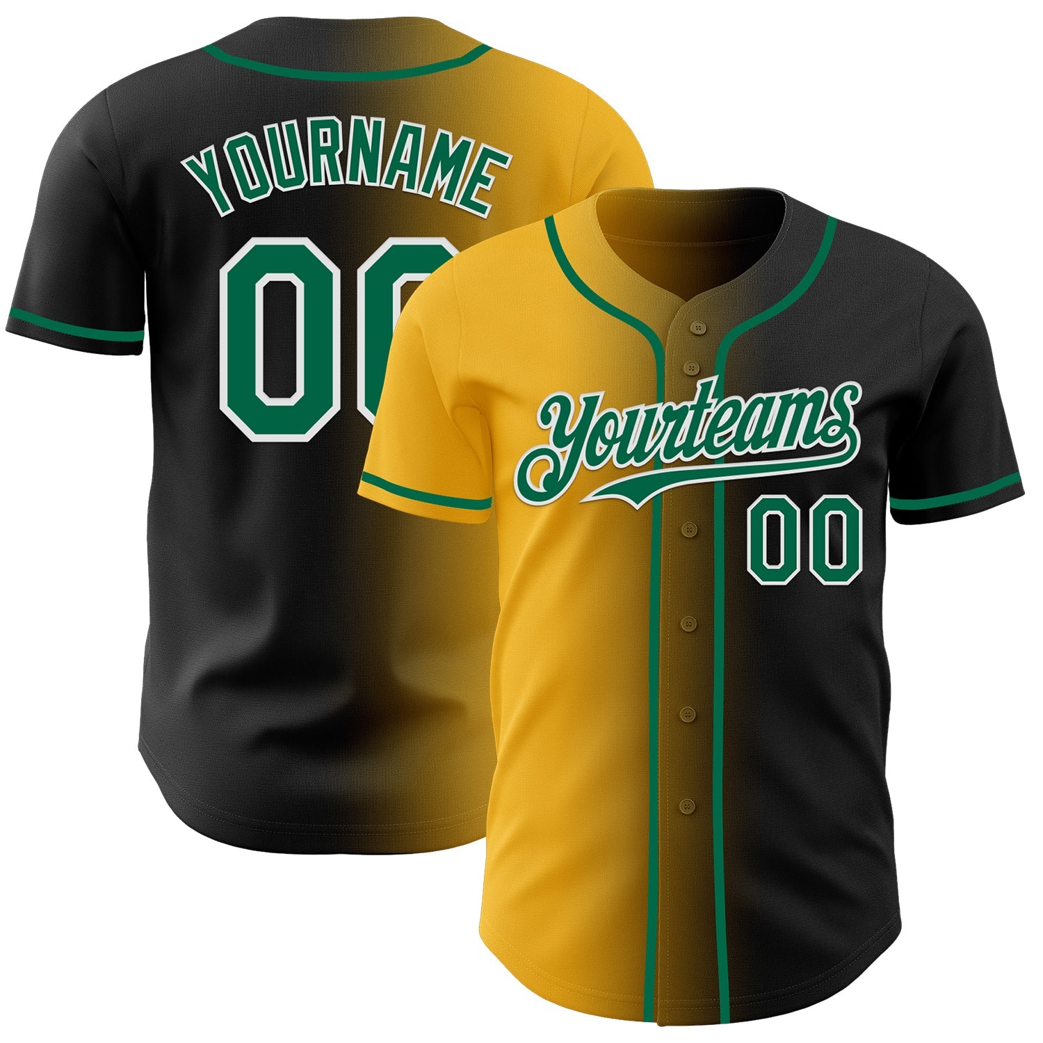 Custom Black Kelly Green Gold-White Authentic Gradient Fashion Baseball Jersey - Sky-Custom