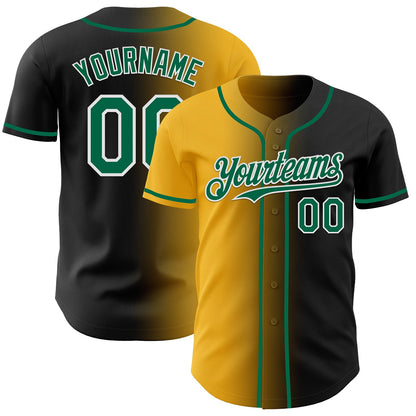 Custom Black Kelly Green Gold-White Authentic Gradient Fashion Baseball Jersey - Sky-Custom