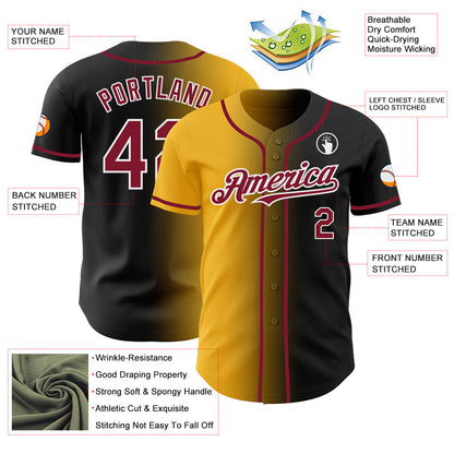 Custom Black Crimson Gold-White Authentic Gradient Fashion Baseball Jersey - Sky-Custom