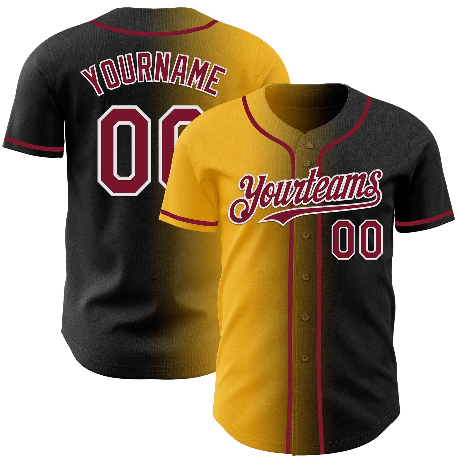 Custom Black Crimson Gold-White Authentic Gradient Fashion Baseball Jersey - Sky-Custom