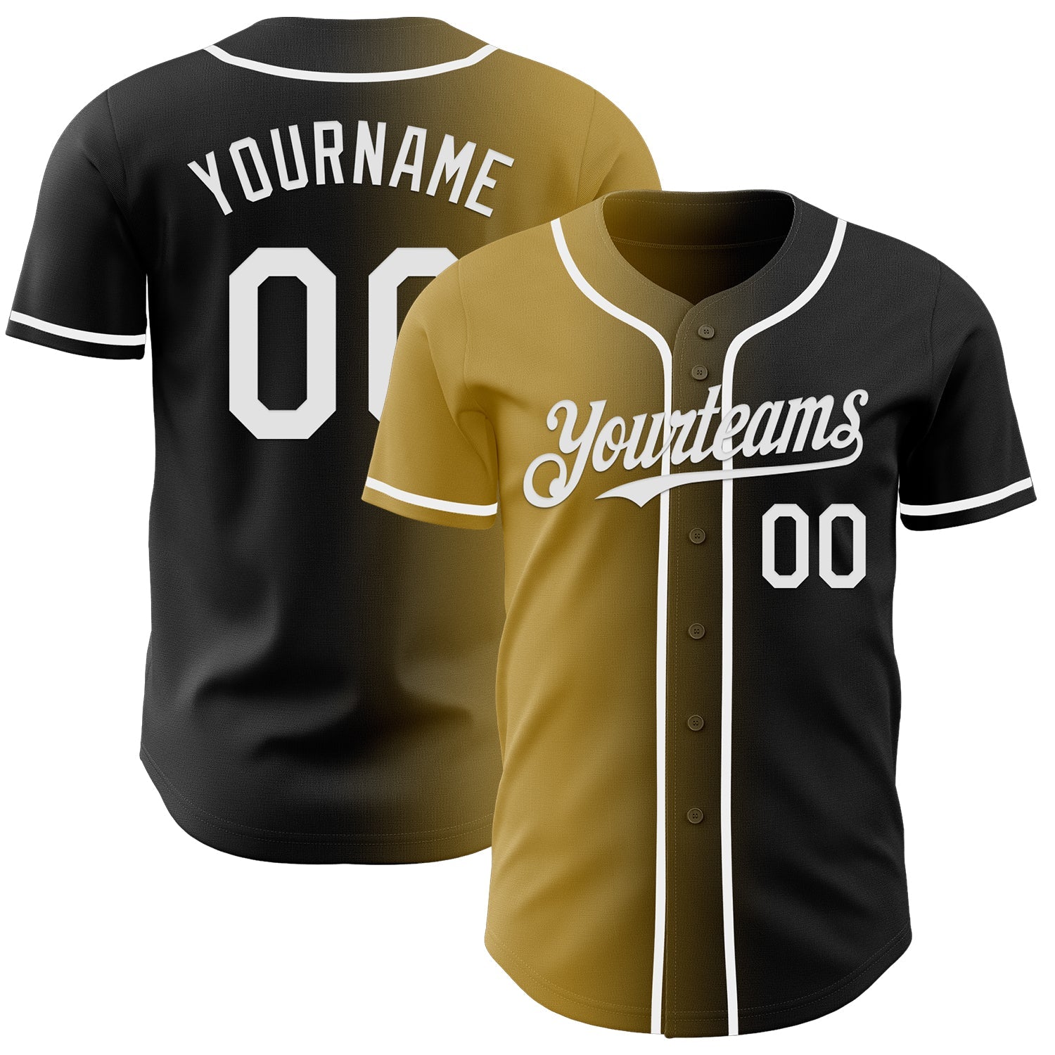 Custom Black White-Old Gold Authentic Gradient Fashion Baseball Jersey - Sky-Custom