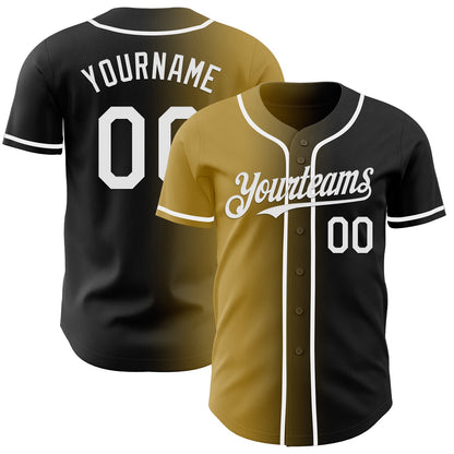 Custom Black White-Old Gold Authentic Gradient Fashion Baseball Jersey - Sky-Custom