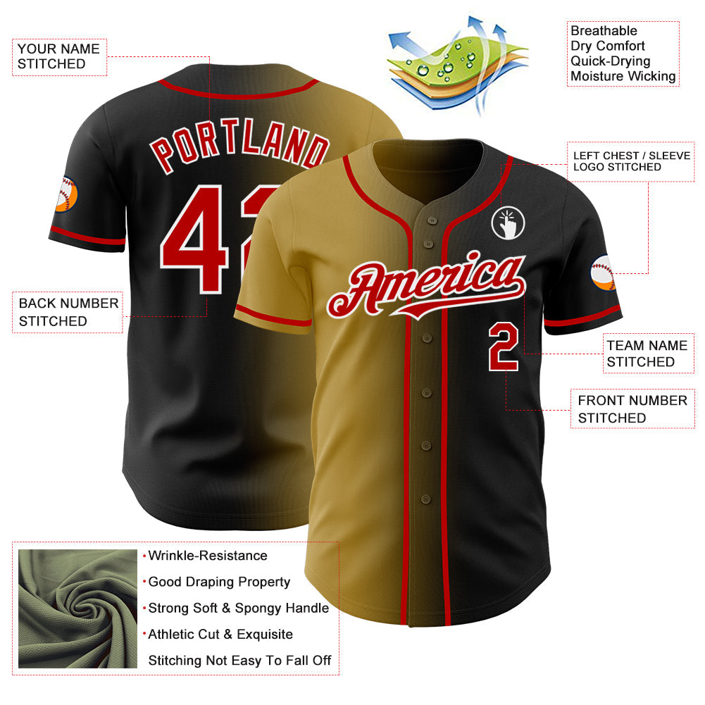 Custom Black Red Old Gold-White Authentic Gradient Fashion Baseball Jersey - Sky-Custom