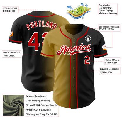 Custom Black Red Old Gold-White Authentic Gradient Fashion Baseball Jersey - Sky-Custom