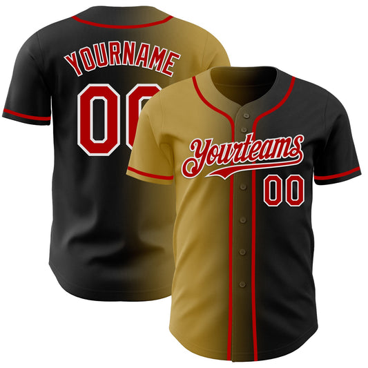 Custom Black Red Old Gold-White Authentic Gradient Fashion Baseball Jersey - Sky-Custom