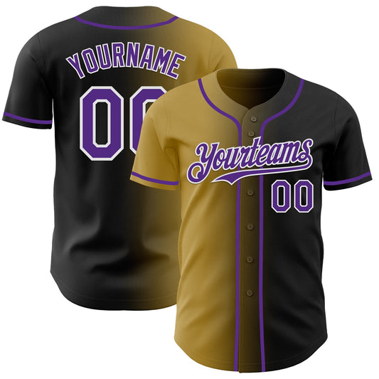 Custom Black Purple Old Gold-White Authentic Gradient Fashion Baseball Jersey - Sky-Custom