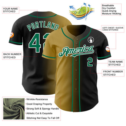 Custom Black Kelly Green Old Gold-White Authentic Gradient Fashion Baseball Jersey - Sky-Custom