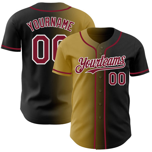 Custom Black Crimson Old Gold-White Authentic Gradient Fashion Baseball Jersey - Sky-Custom