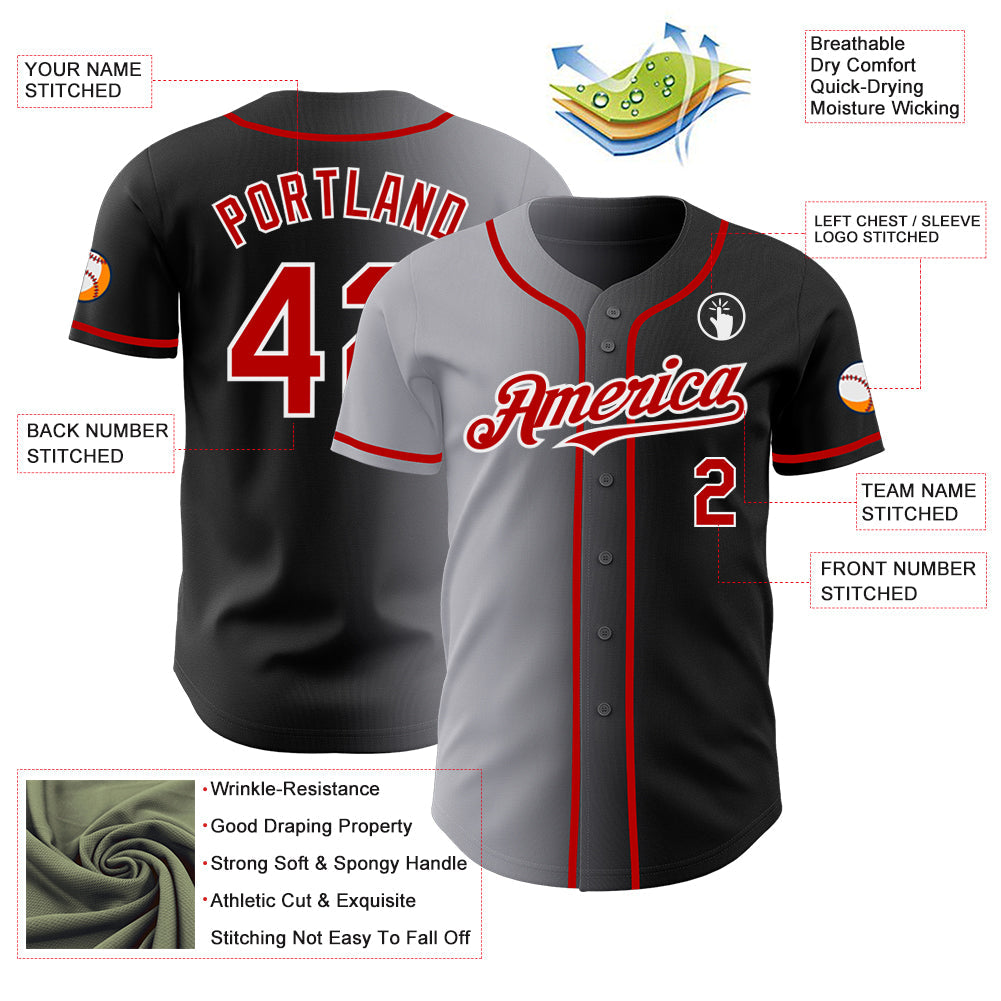Custom Black Red Gray-White Authentic Gradient Fashion Baseball Jersey - Sky-Custom