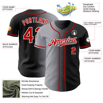 Custom Black Red Gray-White Authentic Gradient Fashion Baseball Jersey - Sky-Custom