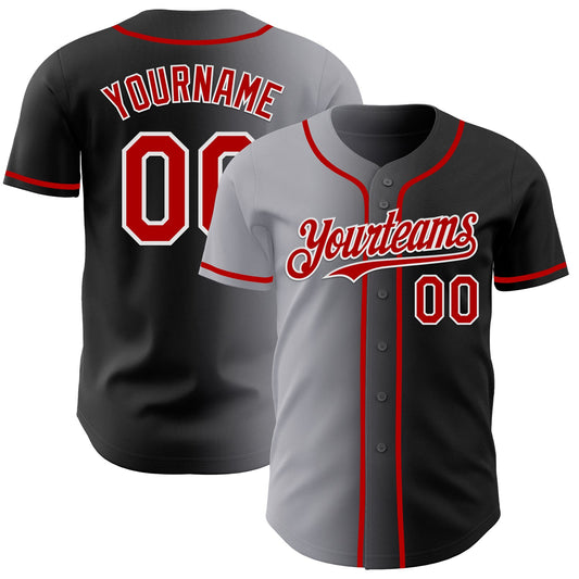 Custom Black Red Gray-White Authentic Gradient Fashion Baseball Jersey - Sky-Custom