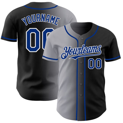 Custom Black Royal Gray-White Authentic Gradient Fashion Baseball Jersey - Sky-Custom