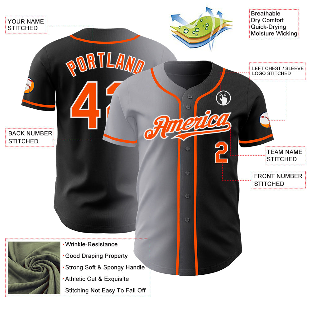 Custom Black Orange Gray-White Authentic Gradient Fashion Baseball Jersey - Sky-Custom