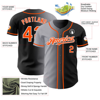 Custom Black Orange Gray-White Authentic Gradient Fashion Baseball Jersey - Sky-Custom