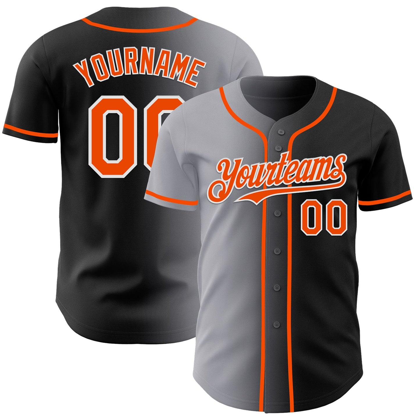 Custom Black Orange Gray-White Authentic Gradient Fashion Baseball Jersey - Sky-Custom