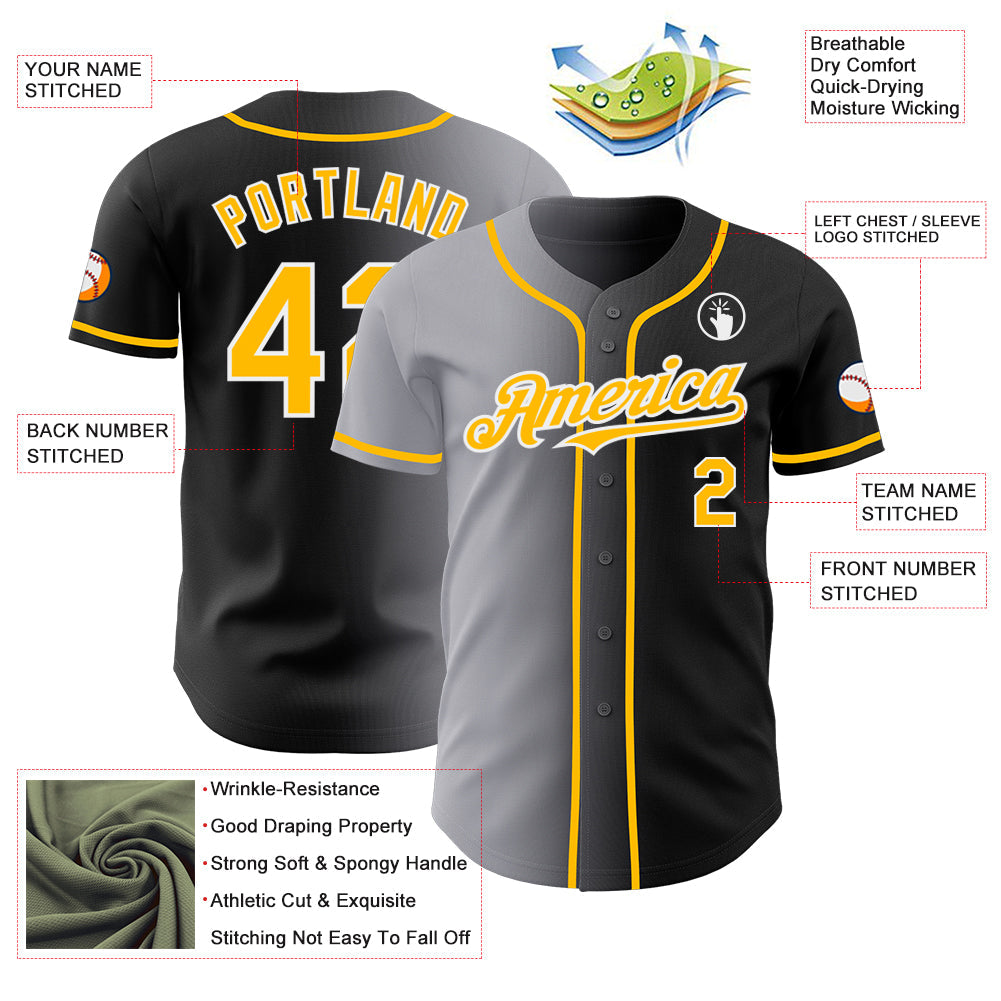 Custom Black Gold Gray-White Authentic Gradient Fashion Baseball Jersey - Sky-Custom