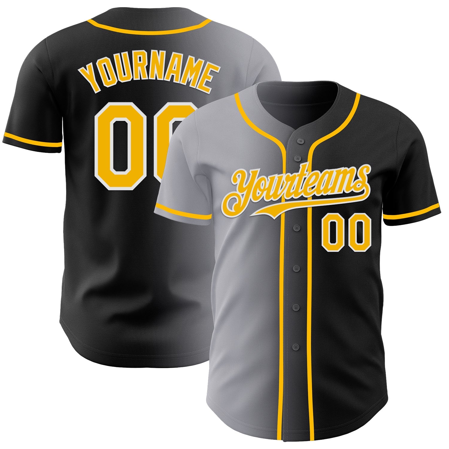 Custom Black Gold Gray-White Authentic Gradient Fashion Baseball Jersey - Sky-Custom