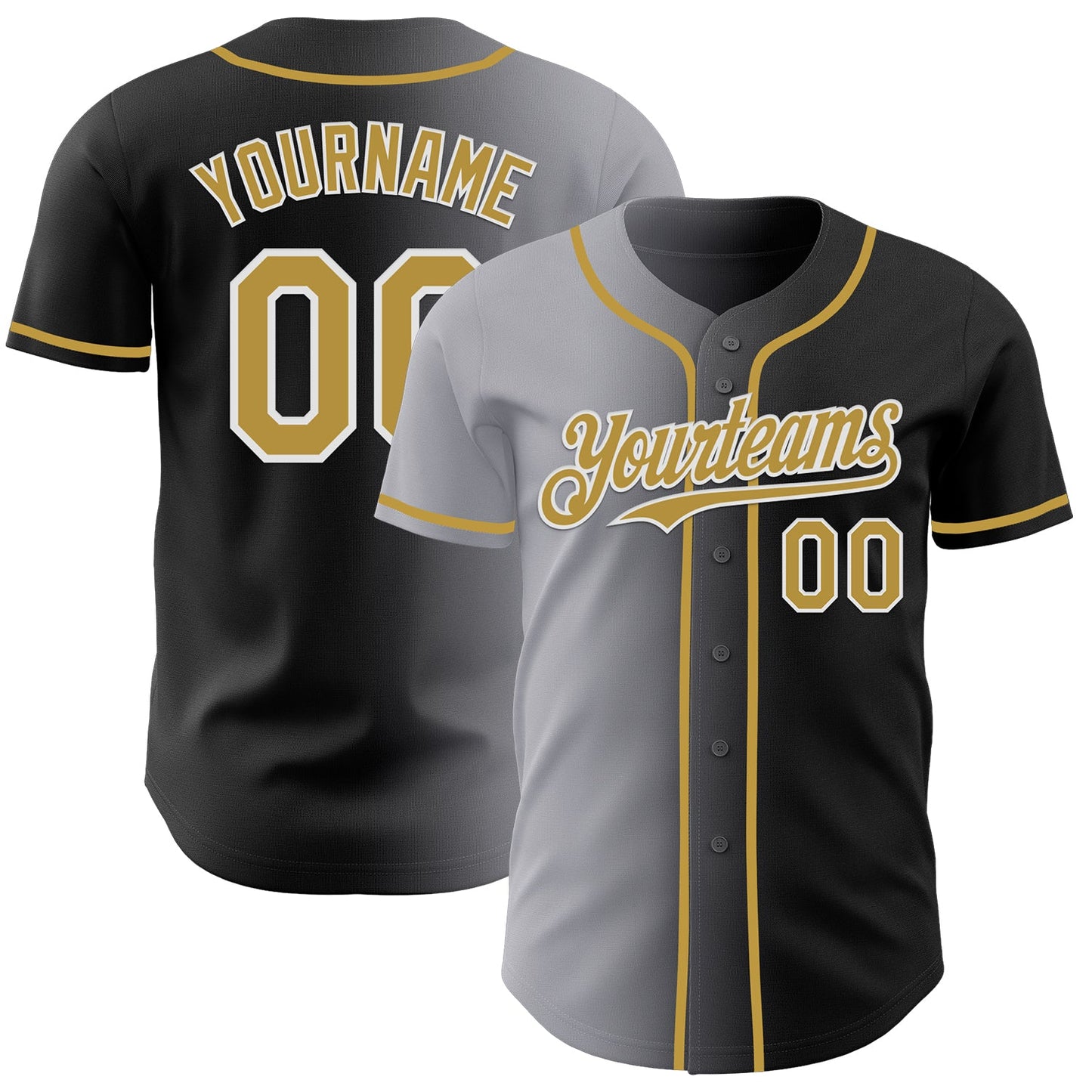 Custom Black Old Gold Gray-White Authentic Gradient Fashion Baseball Jersey - Sky-Custom